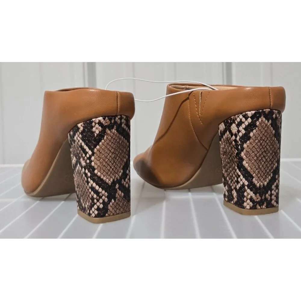 A New Day Paula Cognac Brown & Textured Snakeskin Mule Heels -- Women's 6.5 NWOT - Picture 3 of 6